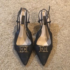 Escada Navy Leather Slingbacks Sz 37